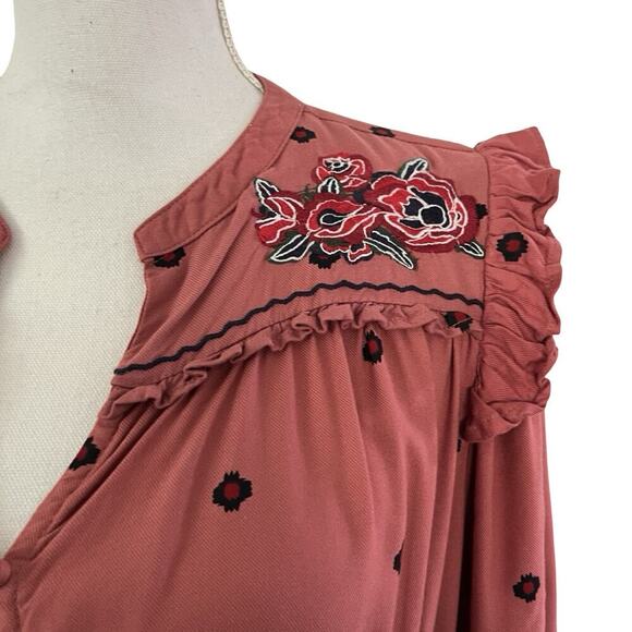 Farmers Market Floral Embroidered Maxi Dress Size L Pink Boho Trad Wife Modest - Picture 4 of 9